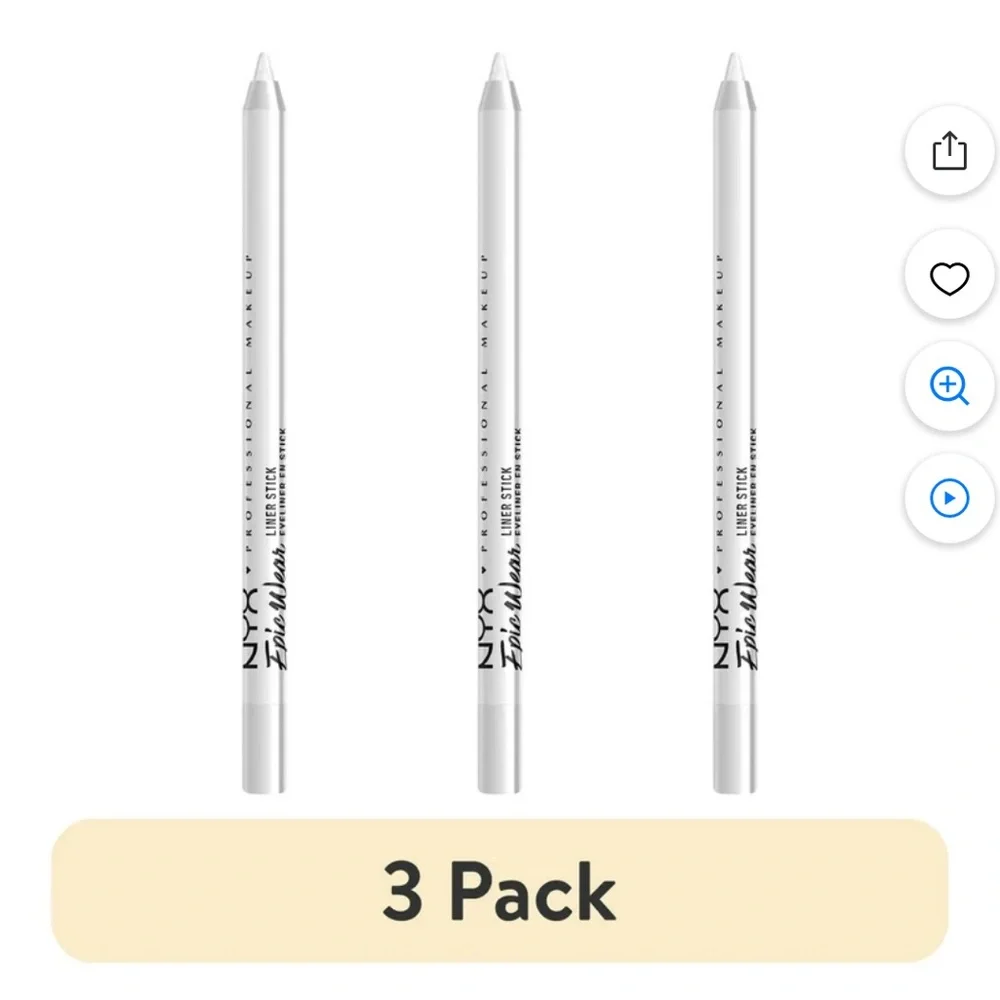 (3 pack) NYX Professional Makeup Epic Wear Liner Sticks, Pure White NEW